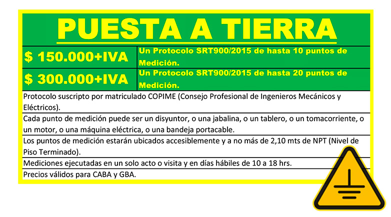 Tabla de precios para servicios de puesta a tierra con protocolo SRT900/2015